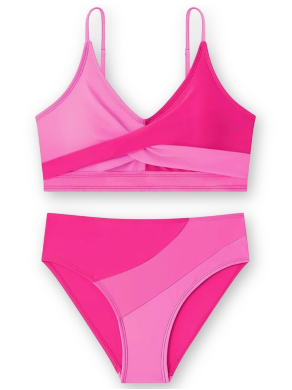 Premium Boutique Girls Size 7/8 Colorblock Pink Sporty Bikini Swimsuit Lined